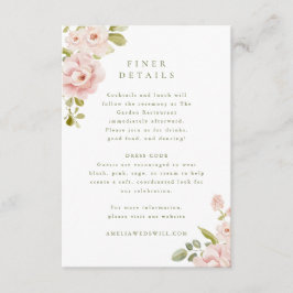 Tender Blush Bloemen Bruiloft Bijlagekaart Informatiekaartje