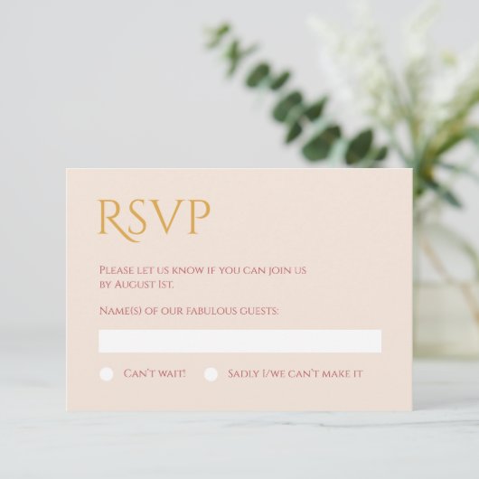 Tender blush en gold Response Kaart (Staand voorkant)