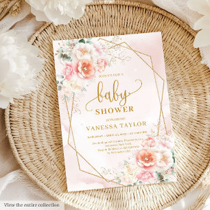 Tender blush roze pioenen meisje baby shower parti kaart