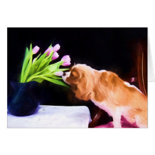 Tender Moment Cavalier King Charles & Tulips Kaart