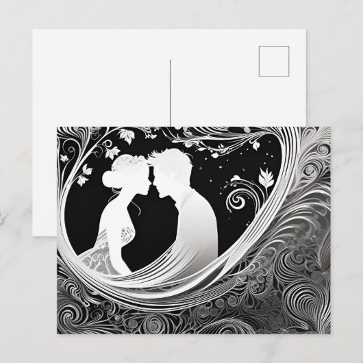Tender Moment Wit & Zwart Silhouet Kus Briefkaart (Voorkant / Achterkant)