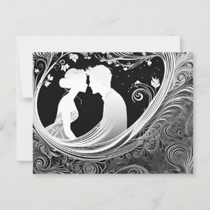 Tender Moment Wit & Zwart Silhouet Kus Briefkaart