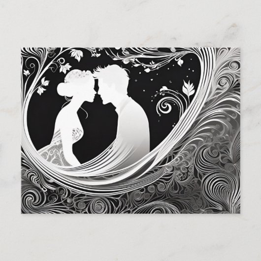 Tender Moment Wit & Zwart Silhouet Kus Briefkaart (Voorkant)