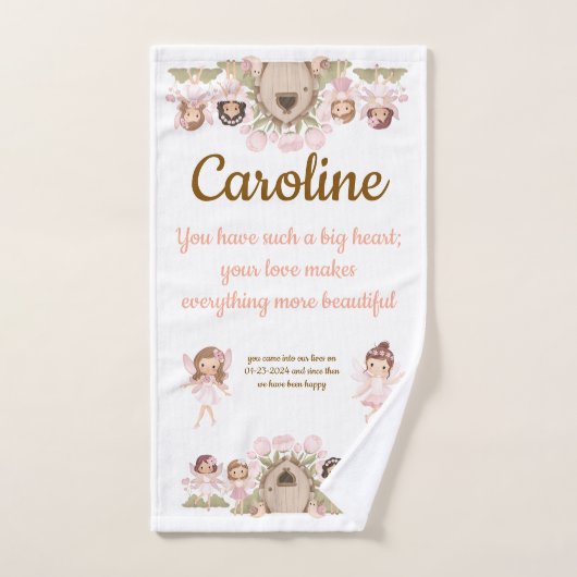 tender pink fairies salmon brown handdoek (Handdoek)