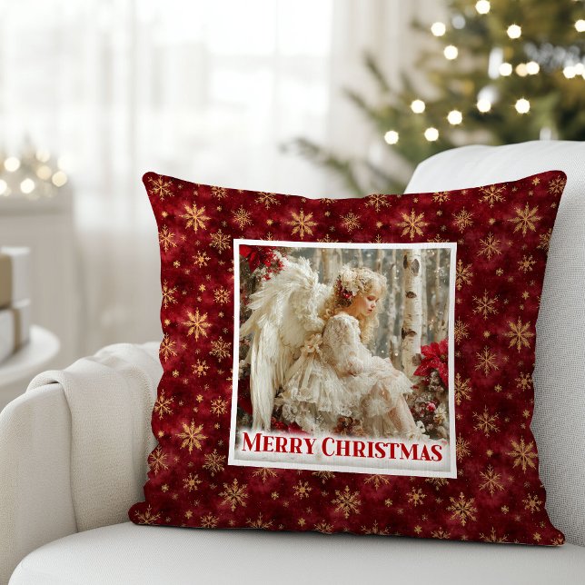 Tender Rood en Goud Victoriaanse Engel Kerstmis  Kussen (Tender Red and Gold Victorian Angel Christmas Pillow)