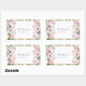 Tender Roze Bloemige Groene Boho Trouwen Rechthoekige Sticker (Vel)