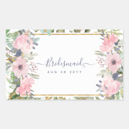Tender Roze Bloemige Groene Boho Trouwen Rechthoekige Sticker