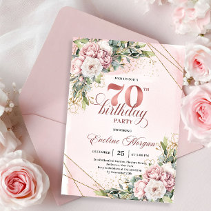 Tender Roze Gouden Bloemige Eucalyptus 70e Verjaar Kaart
