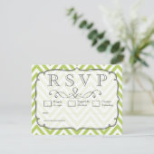 Tender schiet groene Chevron bruiloft RSVP Kaarten (Staand voorkant)