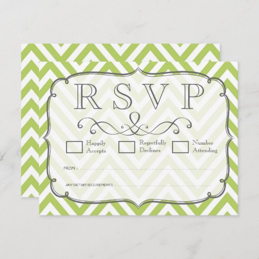 Tender schiet groene Chevron bruiloft RSVP Kaarten (Voorkant / Achterkant)