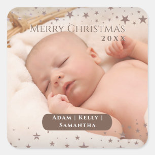 Tender Sterren Kerstmis Gepersonaliseerde Foto Vak Vierkante Sticker
