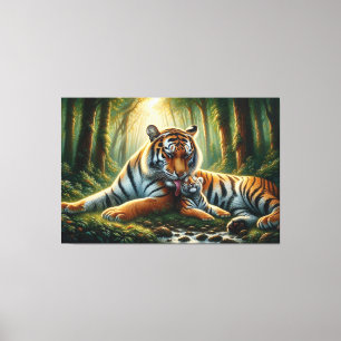 Tender Tigers Moment in Natuur Schilderen Canvas Afdruk