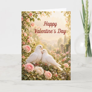 Tender Witte Duiven Roze Rozen Valentijn Feestdagen Kaart