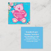 TenderCare Nanny Service Blauw en Roze Teddybeer Vierkante Visitekaartje (Voorkant / Achterkant)