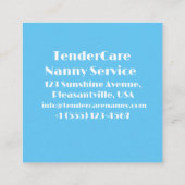 TenderCare Nanny Service Blauw en Roze Teddybeer Vierkante Visitekaartje (Achterkant)