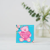 TenderCare Nanny Service Blauw en Roze Teddybeer Vierkante Visitekaartje (Staand voorkant)