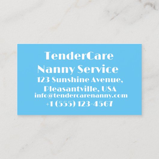 Tendercare Nanny Service Blauw & Roze Teddybeer Visitekaartje (Achterkant)