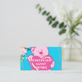 Tendercare Nanny Service Blauw & Roze Teddybeer Visitekaartje (Staand voorkant)
