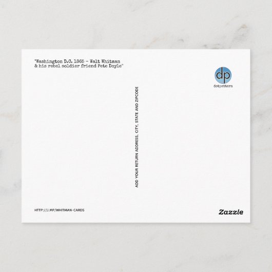 "Tenderest Lover" Walt Whitman en Peter Doyle Briefkaart (Achterkant)