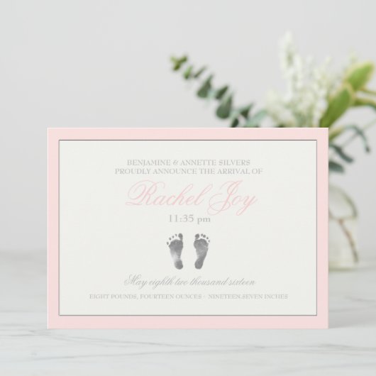Tenderness Pink Geboorteaankondiging Aankondiging (Staand voorkant)