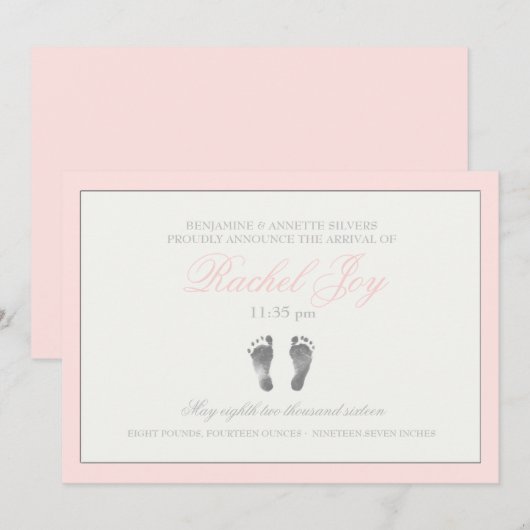 Tenderness Pink Geboorteaankondiging Aankondiging (Voorkant / Achterkant)