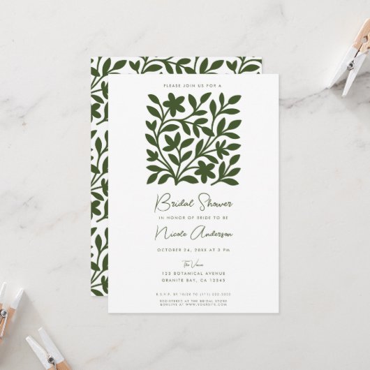 Tendril Garden Green Vine Floral Vrijgezellenfeest Kaart (Voorkant / Achterkant in situ)