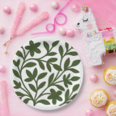 Tendril Garden Groene Wijnstok Bloembladeren Papieren Bordje (Feest)