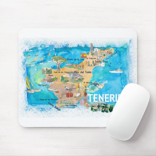 Tenerife Canarias Spanje Illustrate Map met Landm Muismat (Met muis)