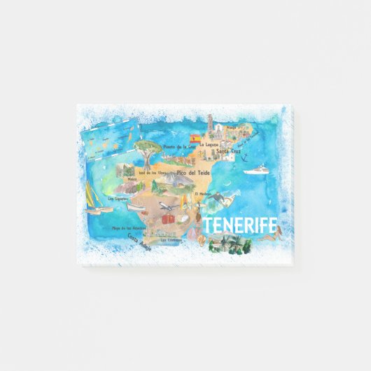 Tenerife Canarias Spanje Illustrate Map met Landm Post-it® Notes (Voorkant)
