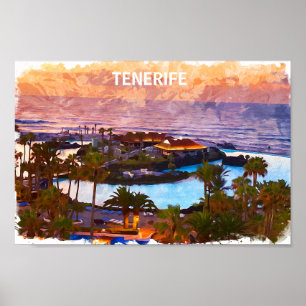 Tenerife Canarische Eilanden Waterverf Strand Poster