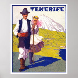 Tenerife, koppel dorpsbewoners, Spanje, vintage Poster