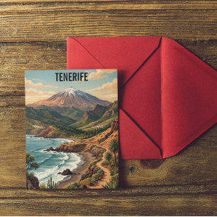 Tenerife Retro Reizen Vintage Mount Teide & Strand Briefkaart