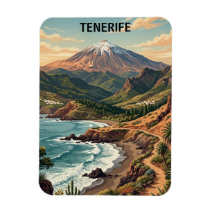 Tenerife Retro Reizen Vintage Mount Teide & Strand Magneet