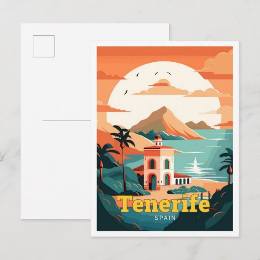 Tenerife Spanje Reizen Kunst Vintage Illustratie Briefkaart (Voorkant / Achterkant)