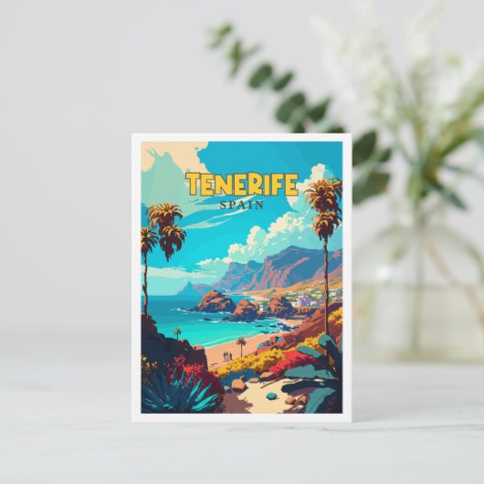 Tenerife Spanje vintage reisillustratie Briefkaart (Staand voorkant)