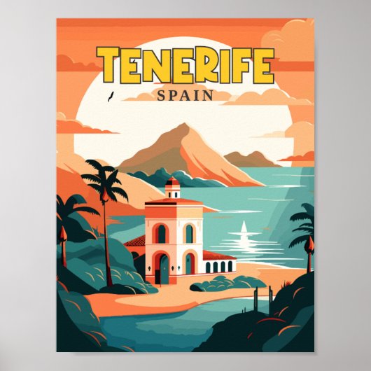 Tenerife Spanje vintage reisillustratie Poster (Voorkant)