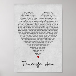 Tenerife Zee Gray Heart Song Lyric Wall Art Afdruk Poster