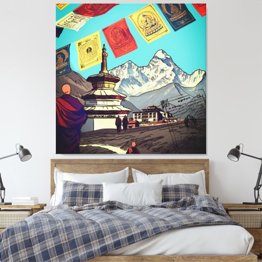 Tengboche Monastery Everest View Artwork Canvas Afdruk (Insitu (Slaapkamer))