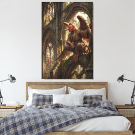 Tengu op een ruïne van een kathedraal canvas afdruk