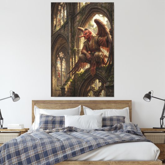 Tengu Perched in the Ruined Cathedral Canvas Afdruk (Insitu (Slaapkamer))