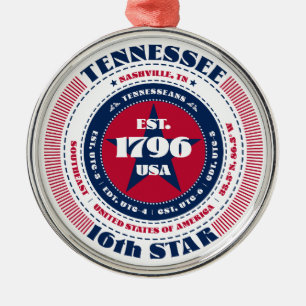 Tennessee 16e staat kerstversiering metalen ornament