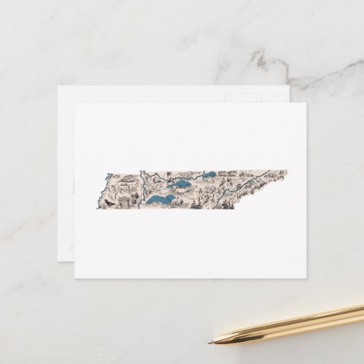 Tennessee  Afbeelding Kaart Antiek Staat Grafiek (Voorkant / Achterkant in situ)