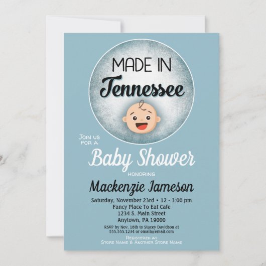 Tennessee Baby shower Funny Blue Boys Kaart (Voorkant)