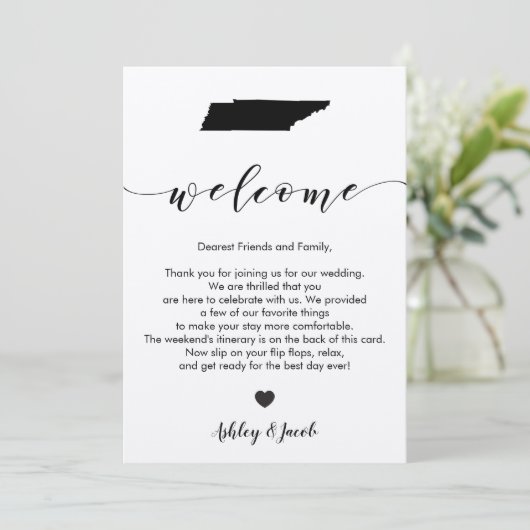 Tennessee bruiloft welkomstbrief en reisschema Kaa Programmakaart (Staand voorkant)