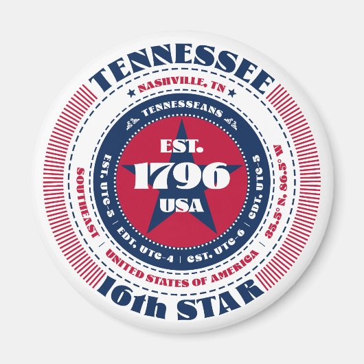 Tennessee Cirkel Typografie Souvenir Magneet (Voorkant)