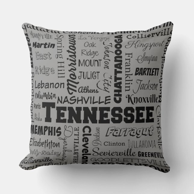 Tennessee Cities typografie, grijs Kussen (Voorkant)