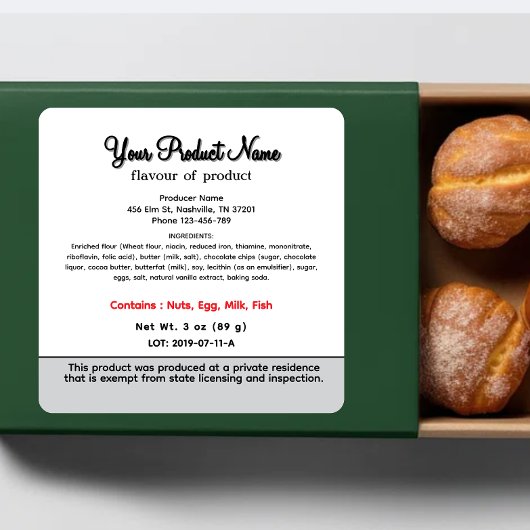 Tennessee Cottage Food Label