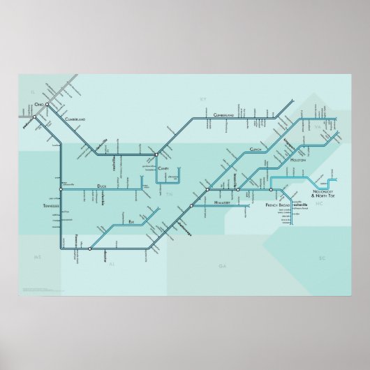 Tennessee & Cumberland Rivers 30 x 20 inch Poster (Voorkant)