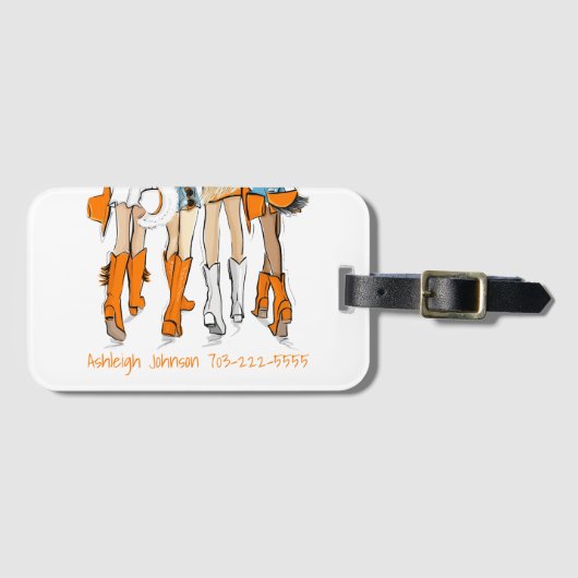 Tennessee Dames Cowboy Laarzen Oranje Mode Naam Bagagelabel (Voorkant (horizontaal))