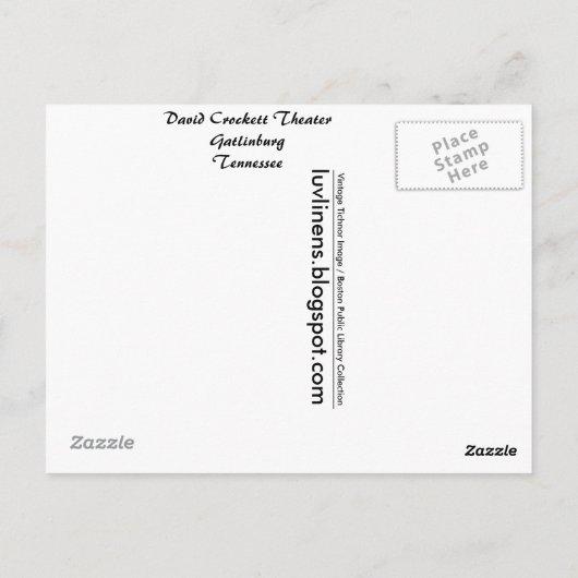 Tennessee, David Crockett Theater, Gatlinburg Briefkaart (Achterkant)